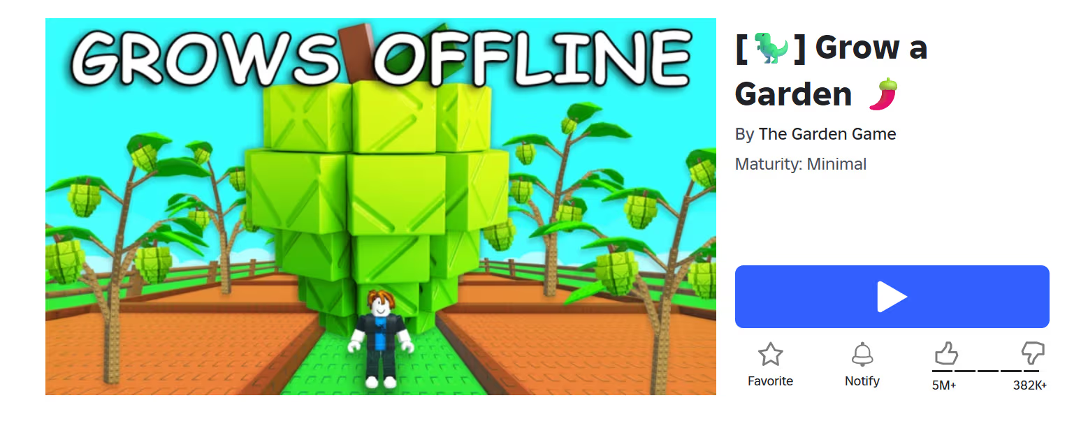 Grow a Garden Roblox game homepage screenshot - Click to play